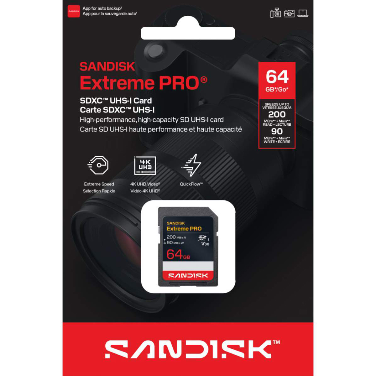 SanDisk 64 GB SDXC-Karte Extreme PRO UHS-I V30 U3 R200MB/s / W90MB/s 4K UHD