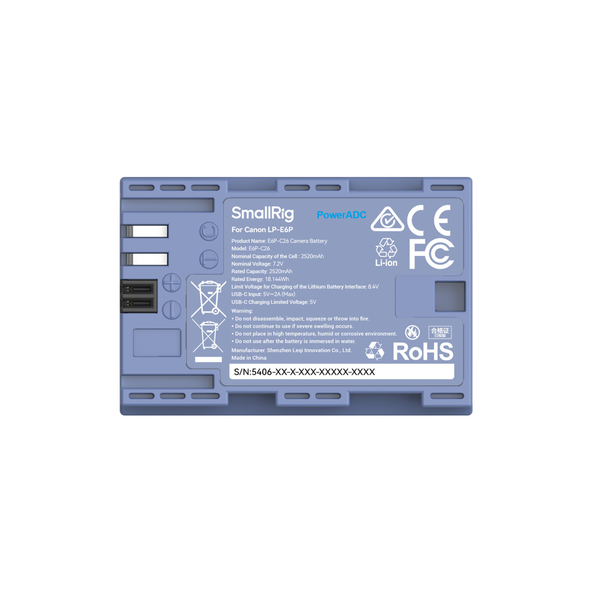 SmallRig 5406 Kamera Akku für Canon LP-E6P (blau)