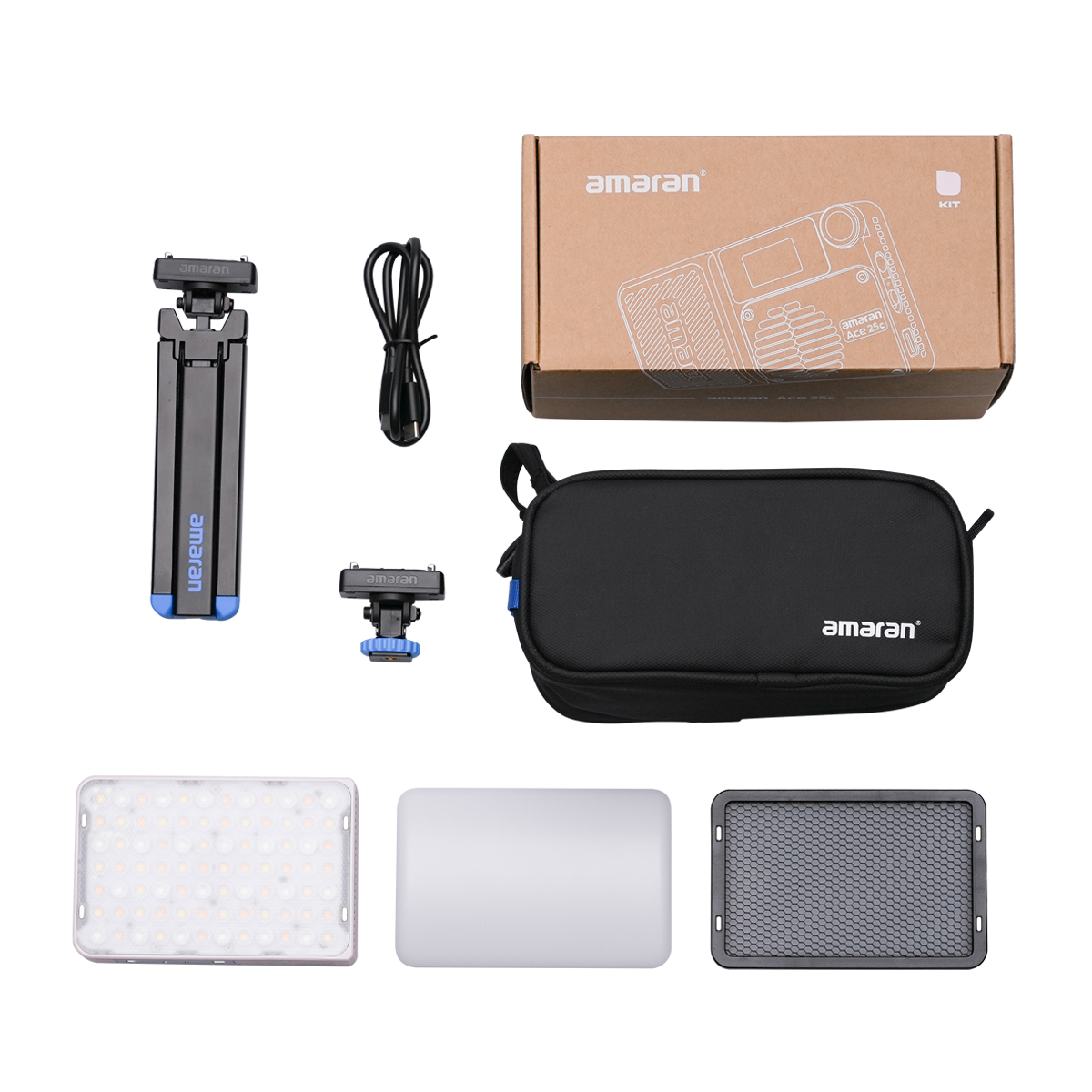 Amaran Ace 25c Pink Kit RGBWW-LED Kameraleuchte+Grid+Mini-Stativ+Tasche