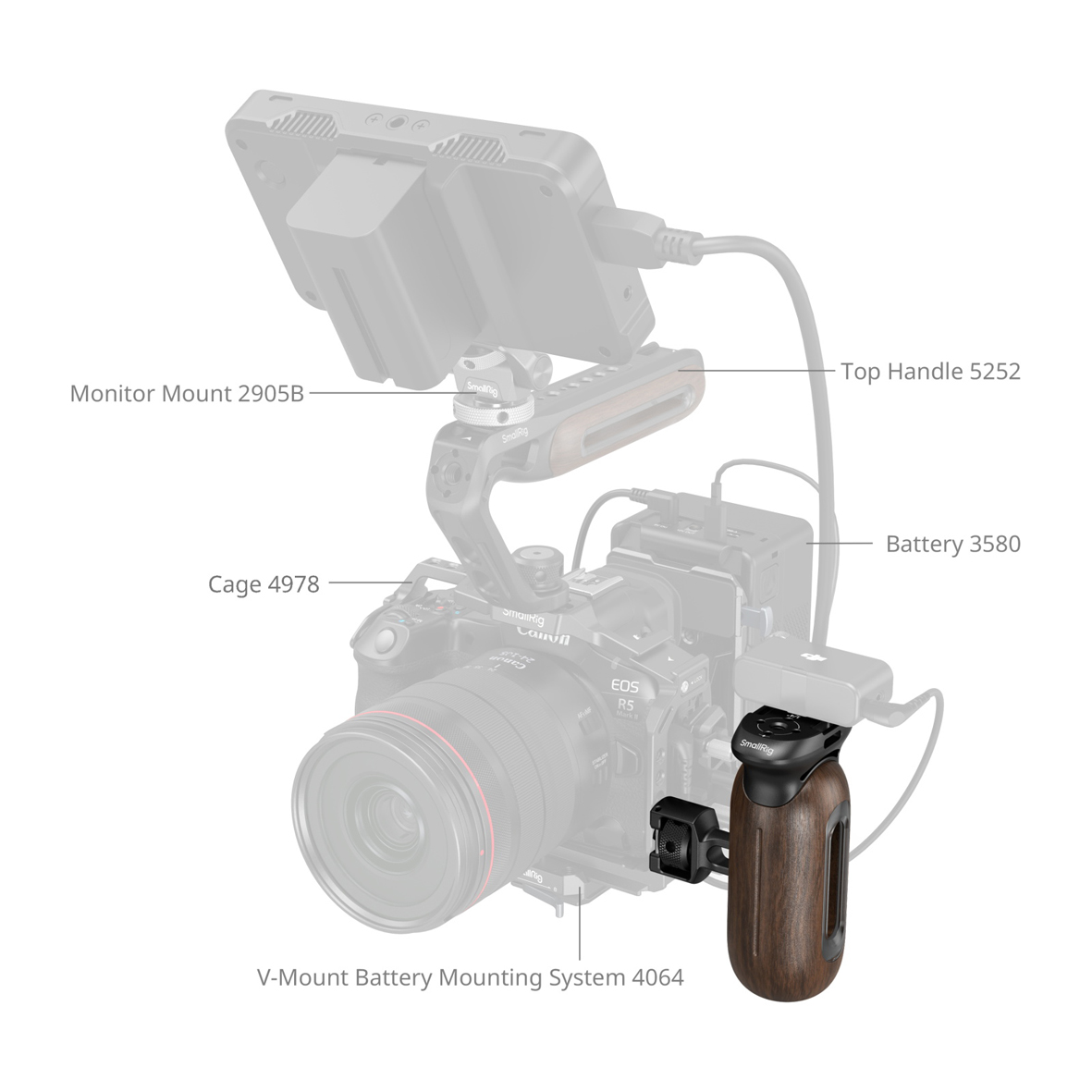 SmallRig 5238 Seitlicher Holzgriff mit 1/4"-20&3/8"-16 ARRI-Pos.-Schrauben