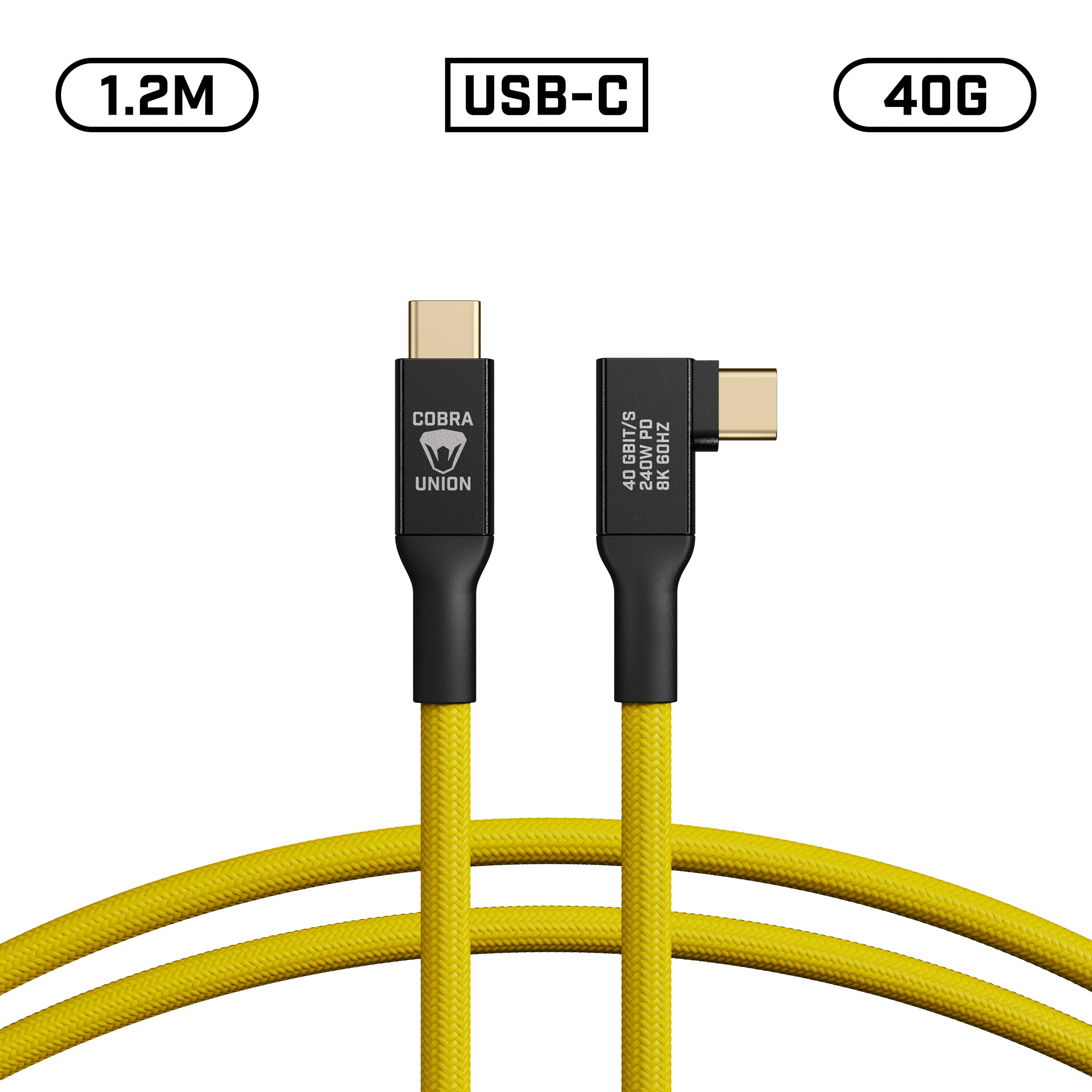Cobra Union USB-C Cable 1,2M 40G - Yellow Angled