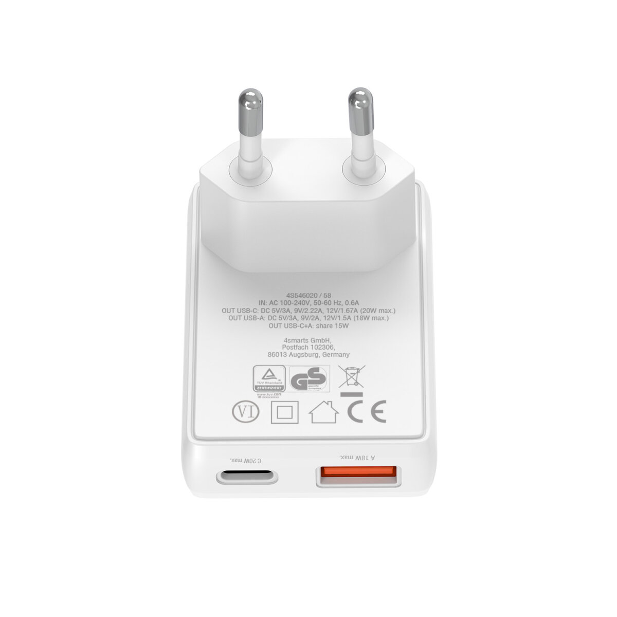 4smarts FlatPlug Duos 20W GaN 1C + 1A Netzladegerät