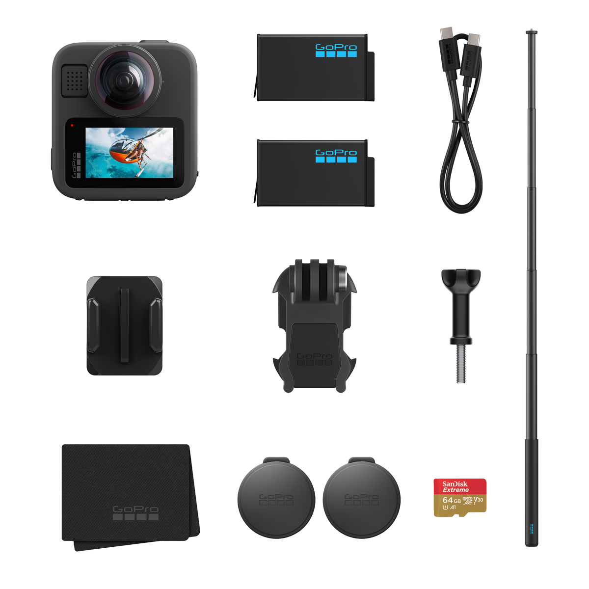 GoPro MAX2 Black Accessory Hard Bundle Actioncam, 2x Akkus, 64GB microSD-Karte