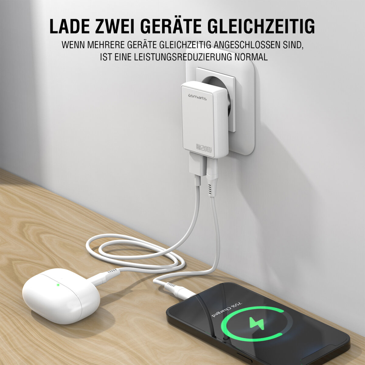 4smarts FlatPlug Duos 20W GaN 1C + 1A Netzladegerät
