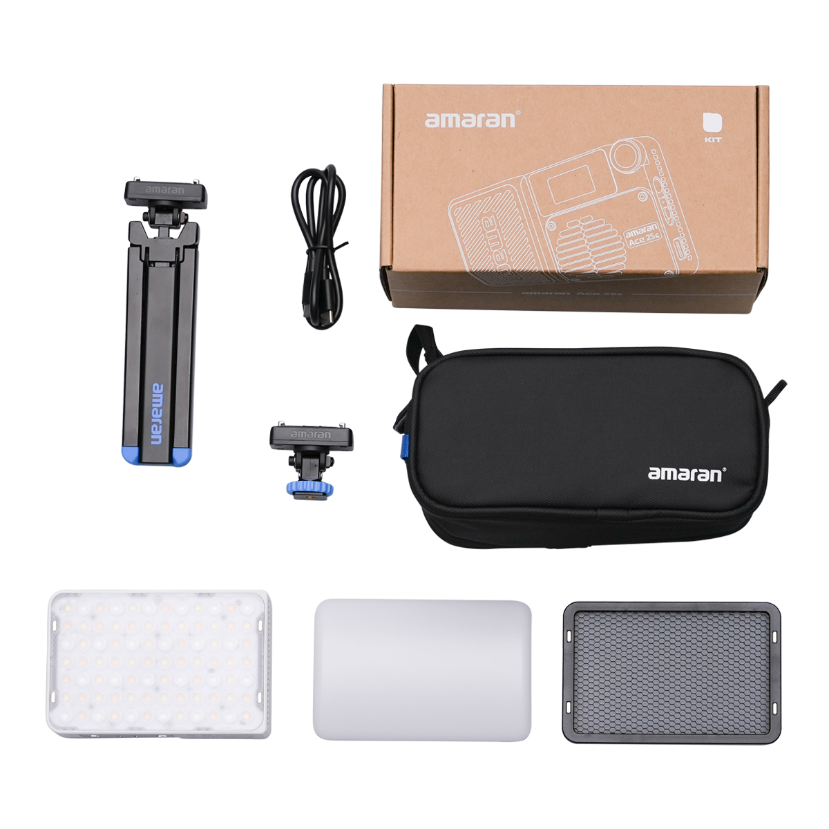 Amaran Ace 25c White Kit RGBWW-LED Kameraleuchte+Grid+Mini-Stativ+Tasche