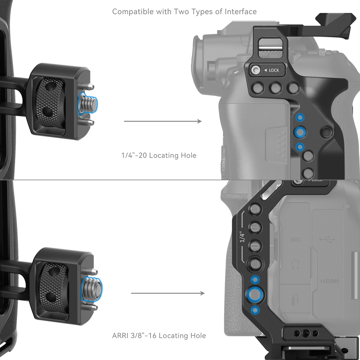 SmallRig 5238 Seitlicher Holzgriff mit 1/4"-20&3/8"-16 ARRI-Pos.-Schrauben