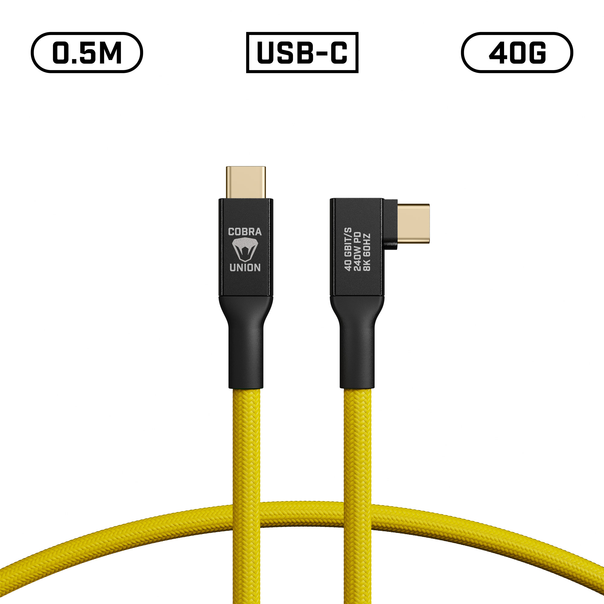 Cobra Union USB-C Cable 0,5M 40G - Yellow Angled