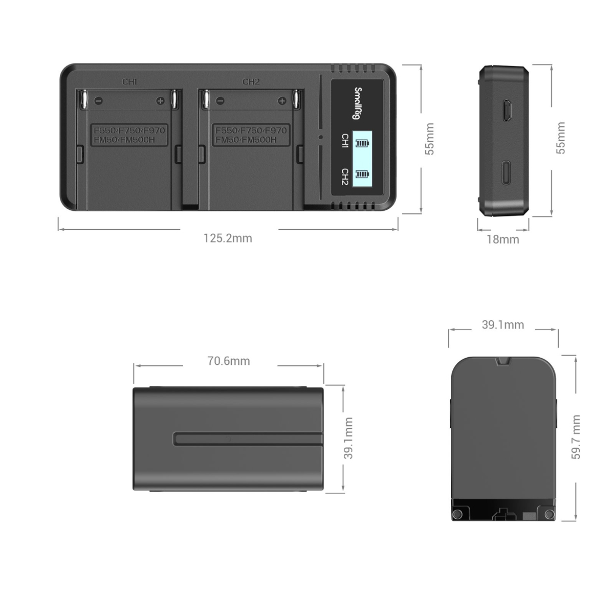SmallRig 3823 NP-F970 2x Akku und Ladegerät Kit