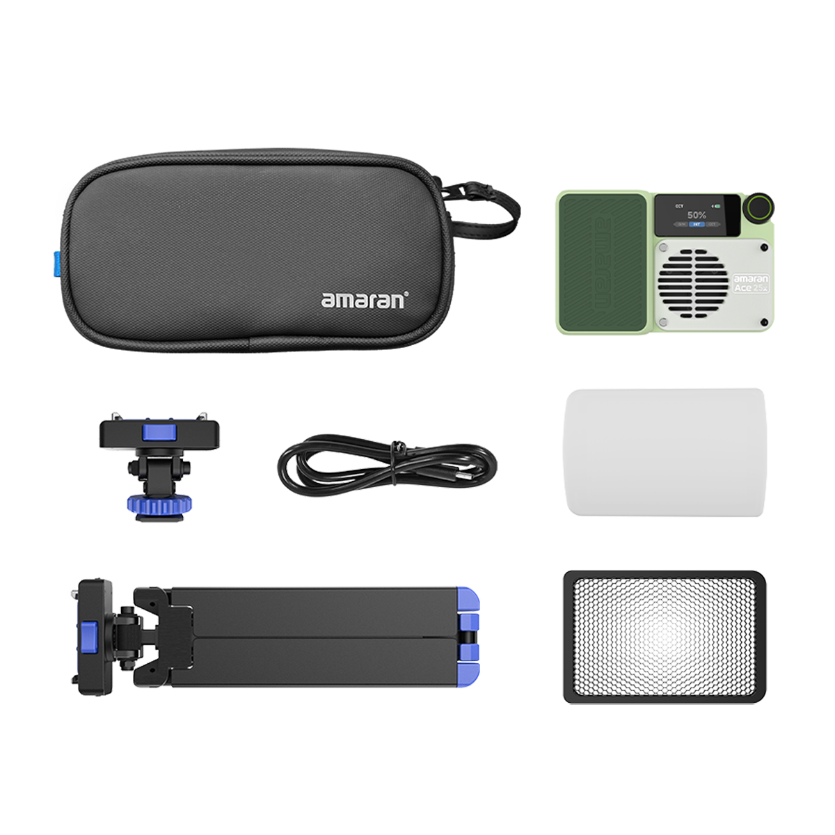 Amaran Ace 25x Green Kit Bi-Color LED Kameraleuchte+Grid+Mini-Stativ+Tasche