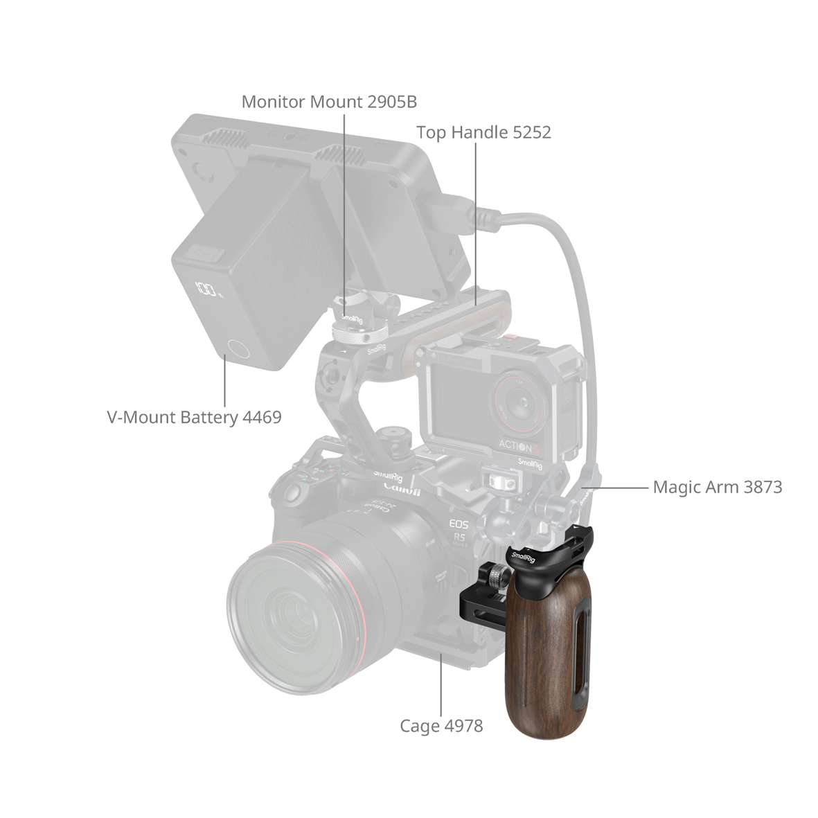 SmallRig 5237 Seitlicher Holzgriff mit 1/4"-20 Schrauben